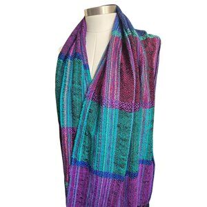 Handwoven Striped Scarf With Fringe Vibrant Purple Teal & Pink Stylish CM2003